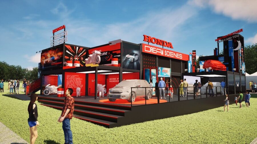 een 3d tekening van de honda-stand tijdens goodwood festival of speed 2025